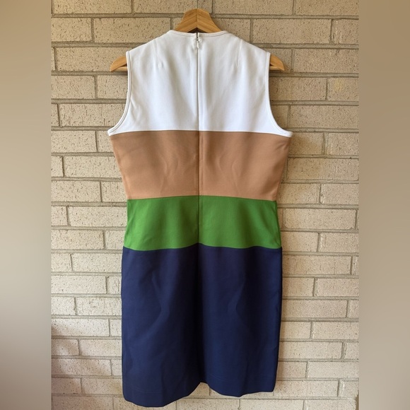 PAULE KA Sleeveless Colorblock Dress in White, Tan, Green, and Navy - Picture 5 of 6